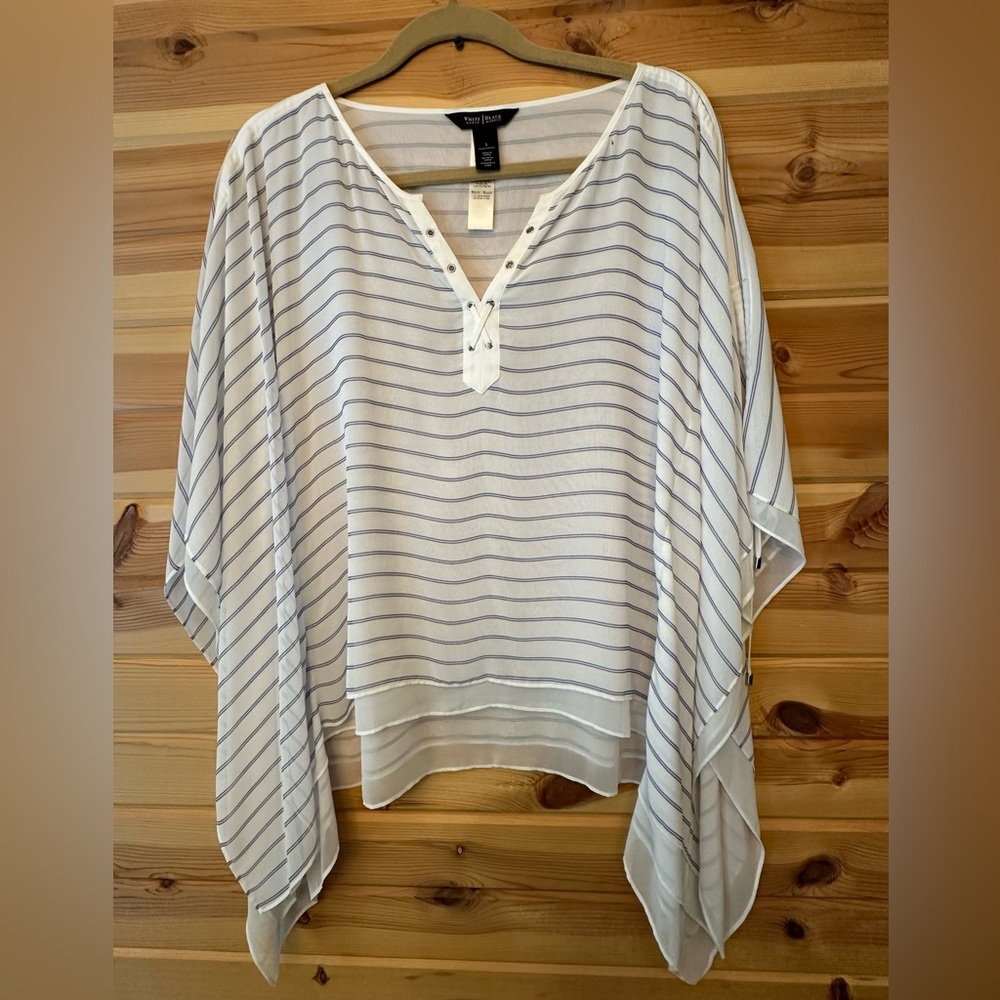 White House black market white and baby blue top.